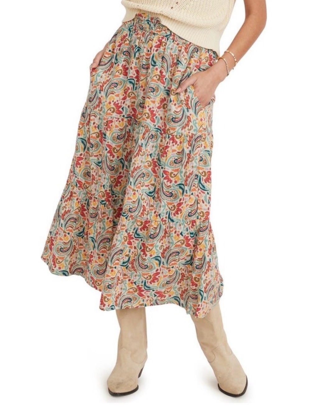 Marine Layer Corrine Double Cloth midi Skirt Paisley Multi Cotton Size M
